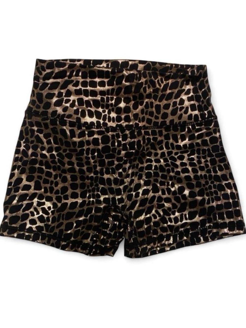 TYC High-Waist Shiny Gold Foil Animal Print Women’s Activewear Shorts NWOT